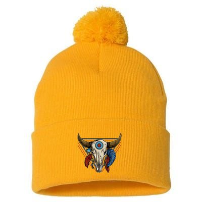 Classic Buffalo Skull Native American Tribe Totem Pom Pom 12in Knit Beanie