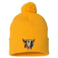 Classic Buffalo Skull Native American Tribe Totem Pom Pom 12in Knit Beanie