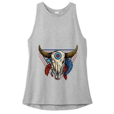 Classic Buffalo Skull Native American Tribe Totem Ladies PosiCharge Tri-Blend Wicking Tank