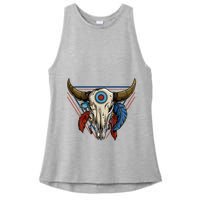 Classic Buffalo Skull Native American Tribe Totem Ladies PosiCharge Tri-Blend Wicking Tank