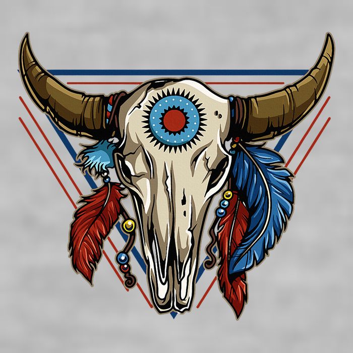 Classic Buffalo Skull Native American Tribe Totem Ladies PosiCharge Tri-Blend Wicking Tank