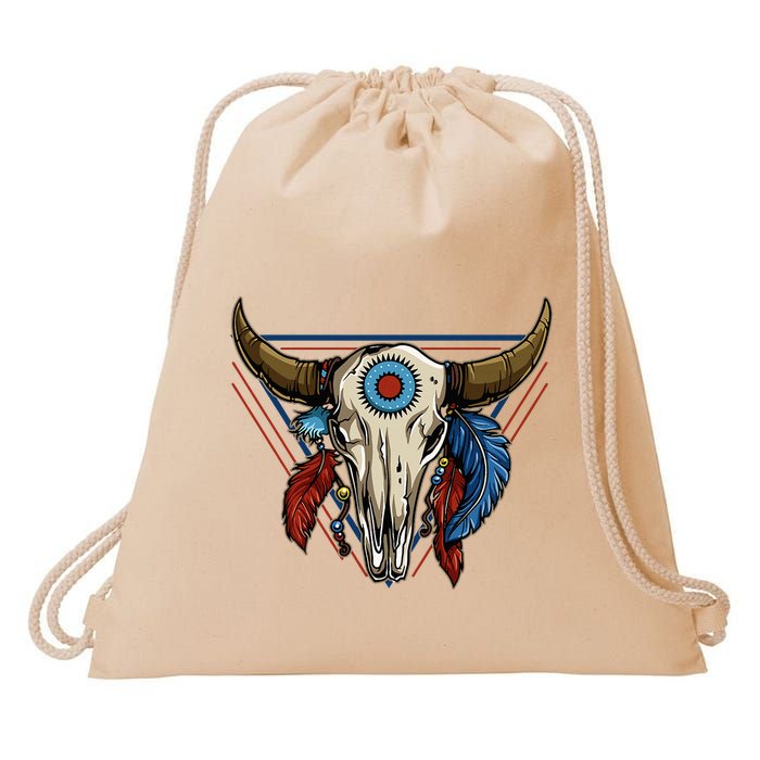 Classic Buffalo Skull Native American Tribe Totem Drawstring Bag