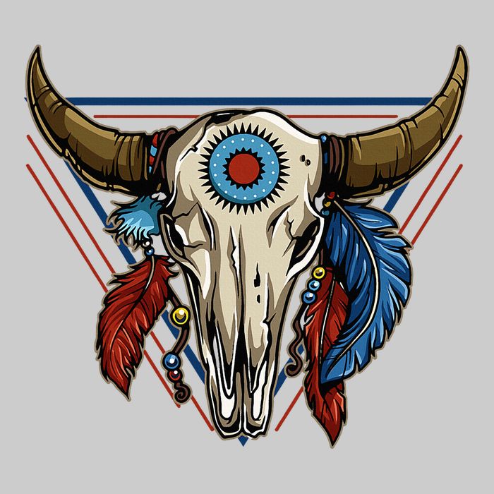 Classic Buffalo Skull Native American Tribe Totem Tie-Dye T-Shirt