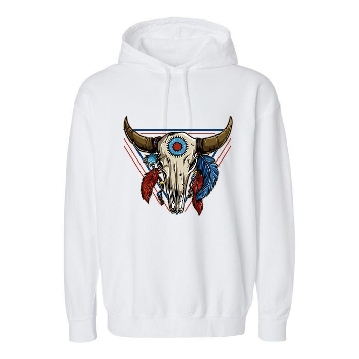Classic Buffalo Skull Native American Tribe Totem Garment-Dyed Fleece Hoodie