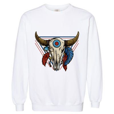 Classic Buffalo Skull Native American Tribe Totem Garment-Dyed Sweatshirt