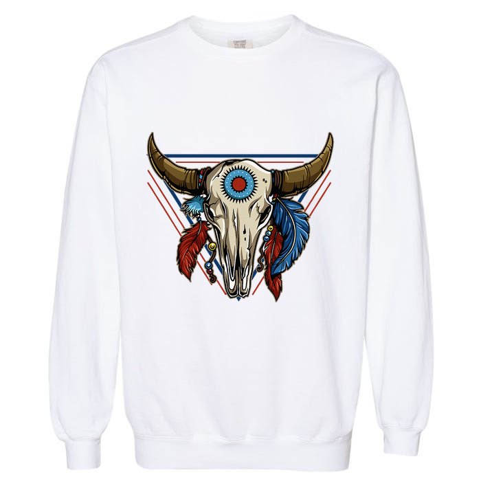 Classic Buffalo Skull Native American Tribe Totem Garment-Dyed Sweatshirt
