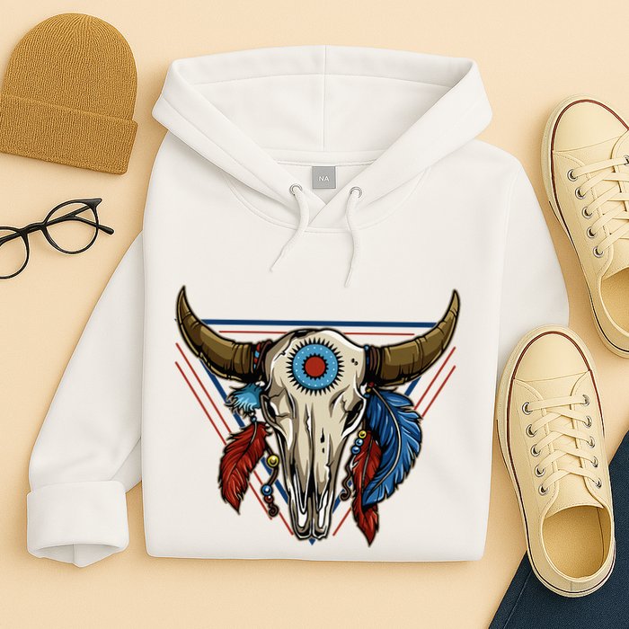Classic Buffalo Skull Native American Tribe Totem Hoodie