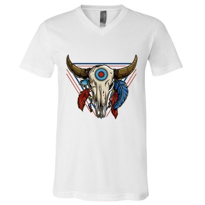 Classic Buffalo Skull Native American Tribe Totem V-Neck T-Shirt
