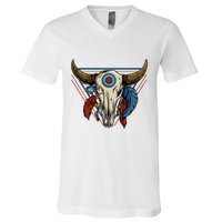 Classic Buffalo Skull Native American Tribe Totem V-Neck T-Shirt