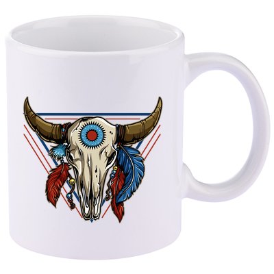 Classic Buffalo Skull Native American Tribe Totem 11oz C Handle Ceramic Mug