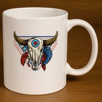 Classic Buffalo Skull Native American Tribe Totem 11oz C Handle Ceramic Mug
