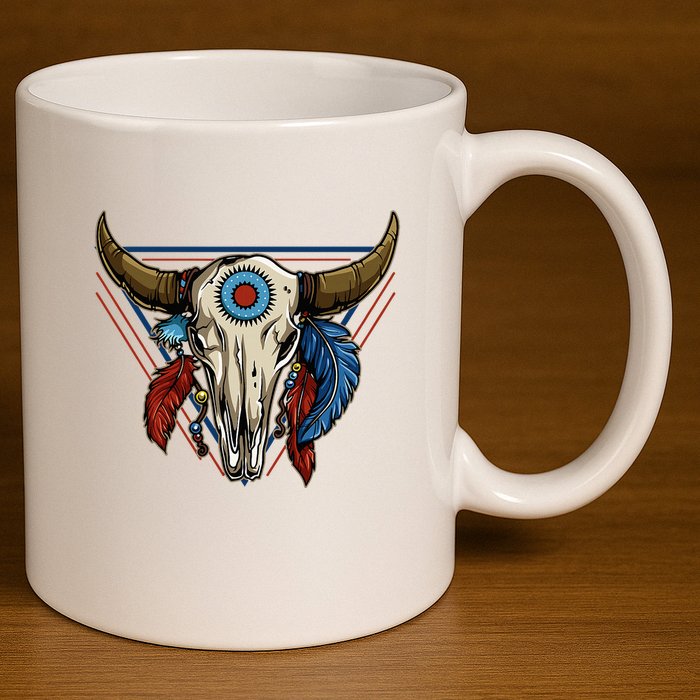 Classic Buffalo Skull Native American Tribe Totem 11oz C Handle Ceramic Mug