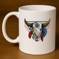Classic Buffalo Skull Native American Tribe Totem 11oz C Handle Ceramic Mug