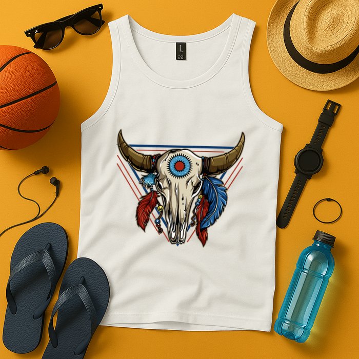 Classic Buffalo Skull Native American Tribe Totem Tank Top