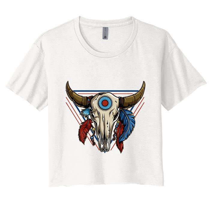 Classic Buffalo Skull Native American Tribe Totem Crop Top