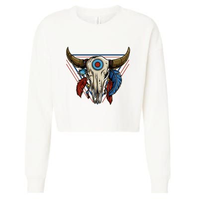 Classic Buffalo Skull Native American Tribe Totem Cropped Pullover Crew