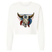 Classic Buffalo Skull Native American Tribe Totem Cropped Pullover Crew