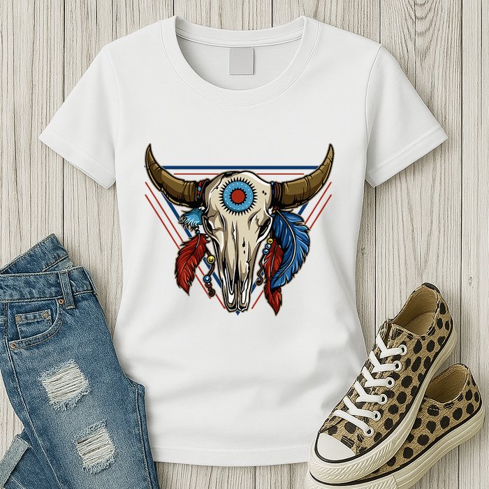Classic Buffalo Skull Native American Tribe Totem Womens T-Shirt
