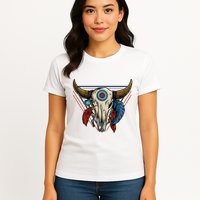 Classic Buffalo Skull Native American Tribe Totem Womens T-Shirt