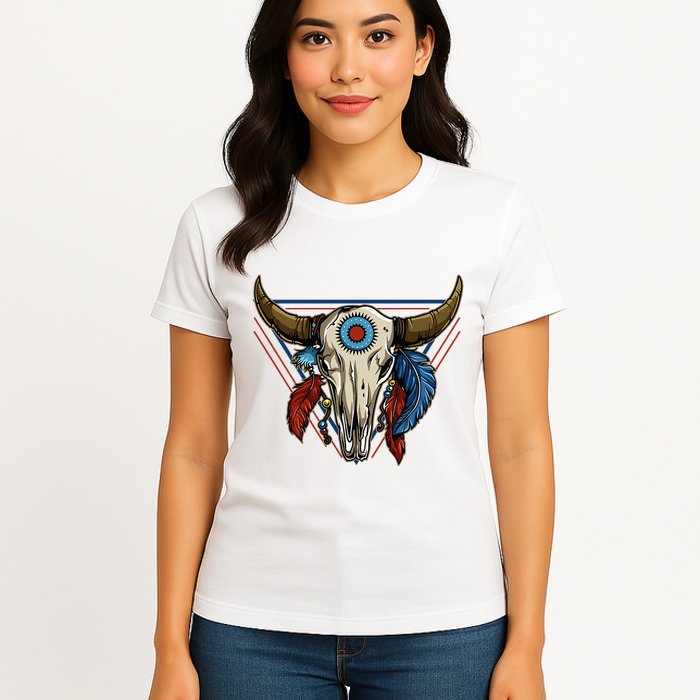 Classic Buffalo Skull Native American Tribe Totem Womens T-Shirt