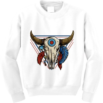 Classic Buffalo Skull Native American Tribe Totem Kids Sweatshirt
