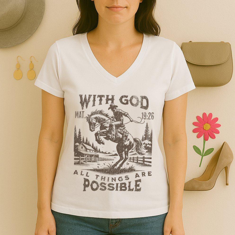 Cowboy Bible Scripture Verse Western Jesus For Faith Women's V-Neck T-Shirt