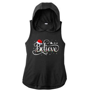 Christmas Believe Santa Claus Funny Family Matching Ladies PosiCharge Tri-Blend Wicking Draft Hoodie Tank