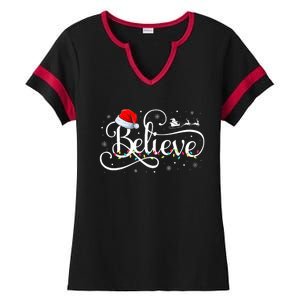 Christmas Believe Santa Claus Funny Family Matching Ladies Halftime Notch Neck Tee