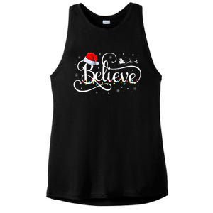 Christmas Believe Santa Claus Funny Family Matching Ladies PosiCharge Tri-Blend Wicking Tank