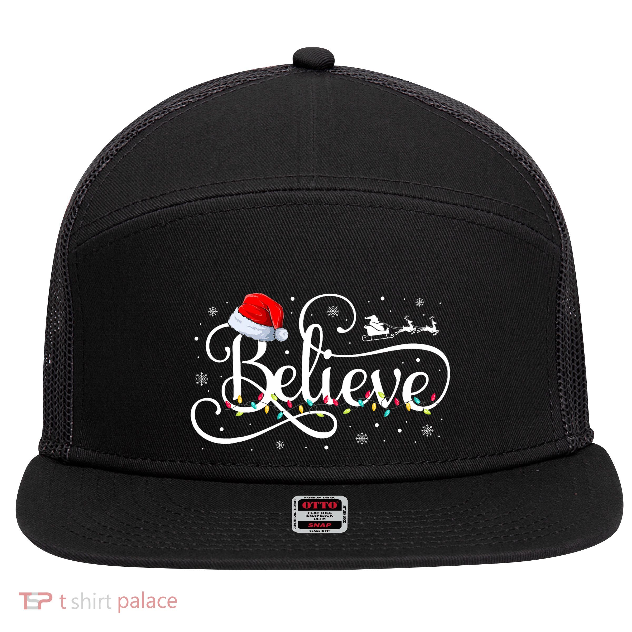 Christmas Believe Santa Claus Funny Family Matching 7 Panel Mesh Trucker Snapback Hat