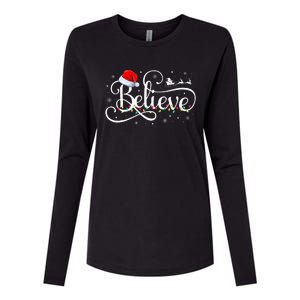 Christmas Believe Santa Claus Funny Family Matching Womens Cotton Relaxed Long Sleeve T-Shirt