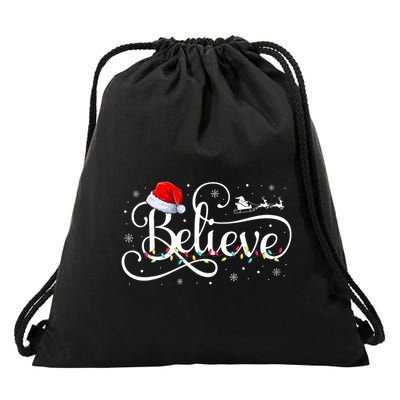 Christmas Believe Santa Claus Funny Family Matching Drawstring Bag