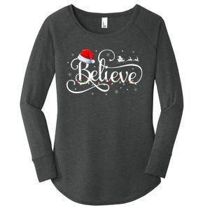 Christmas Believe Santa Claus Funny Family Matching Women's Perfect Tri Tunic Long Sleeve Shirt