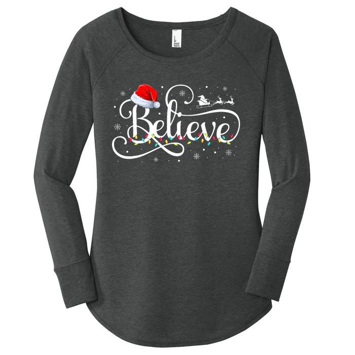 Christmas Believe Santa Claus Funny Family Matching Women's Perfect Tri Tunic Long Sleeve Shirt