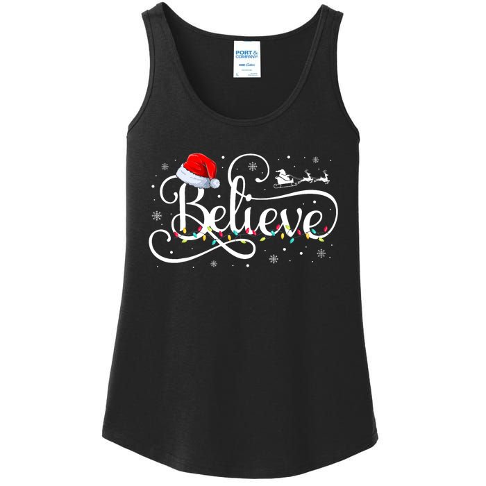 Christmas Believe Santa Claus Funny Family Matching Ladies Essential Tank