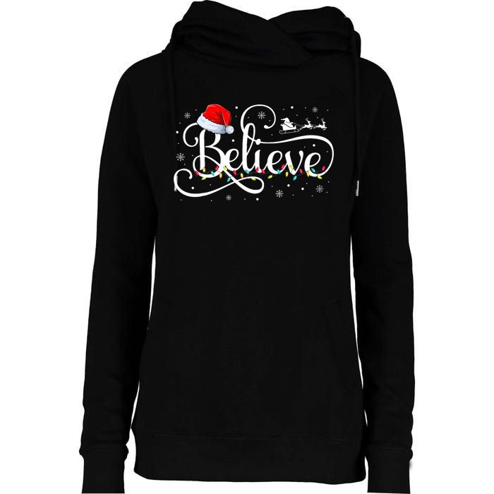 Christmas Believe Santa Claus Funny Family Matching Womens Funnel Neck Pullover Hood