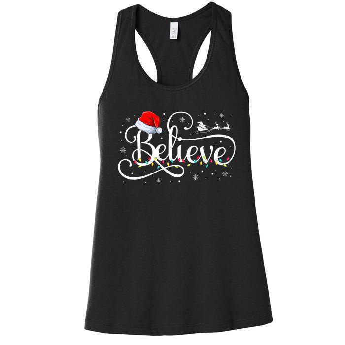 Christmas Believe Santa Claus Funny Family Matching Women's Racerback Tank