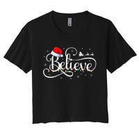 Christmas Believe Santa Claus Funny Family Matching Women's Crop Top Tee