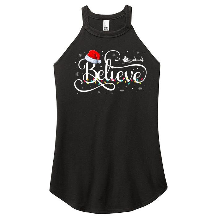 Christmas Believe Santa Claus Funny Family Matching Women's Perfect Tri Rocker Tank