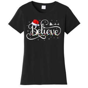 Christmas Believe Santa Claus Funny Family Matching Women's T-Shirt