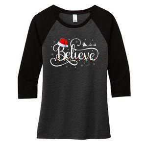 Christmas Believe Santa Claus Funny Family Matching Women's Tri-Blend 3/4-Sleeve Raglan Shirt