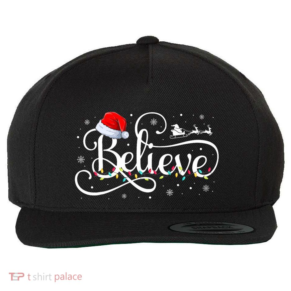 Christmas Believe Santa Claus Funny Family Matching Wool Snapback Cap