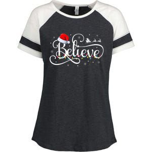 Christmas Believe Santa Claus Funny Family Matching Enza Ladies Jersey Colorblock Tee