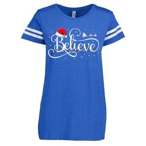 Christmas Believe Santa Claus Funny Family Matching Enza Ladies Jersey Football T-Shirt