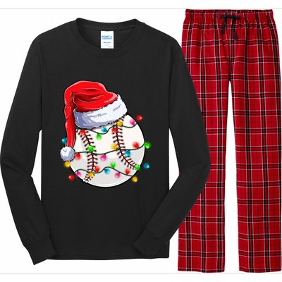 Christmas Baseball Santa Hat Funny Xmas Pajama Cute Gift Long Sleeve Pajama Set