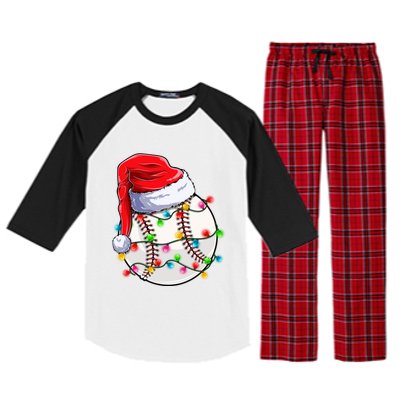 Christmas Baseball Santa Hat Funny Xmas Pajama Cute Gift Raglan Sleeve Pajama Set