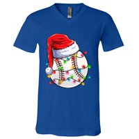 Christmas Baseball Santa Hat Funny Xmas Pajama Cute Gift V-Neck T-Shirt