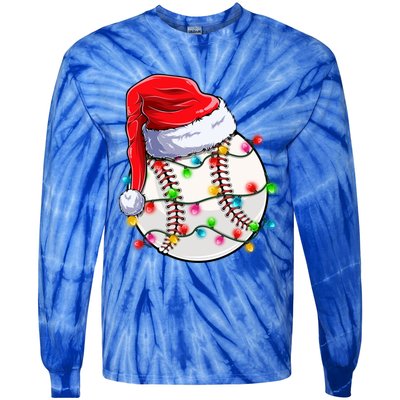 Christmas Baseball Santa Hat Funny Xmas Pajama Cute Gift Tie-Dye Long Sleeve Shirt