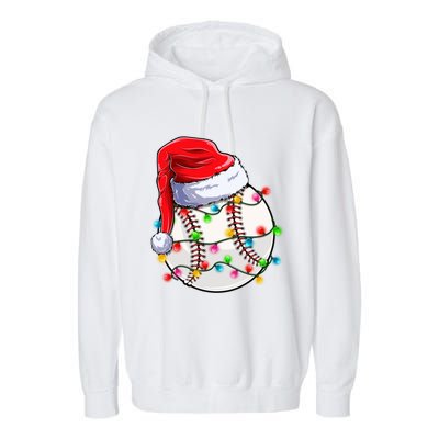 Christmas Baseball Santa Hat Funny Xmas Pajama Cute Gift Garment-Dyed Fleece Hoodie