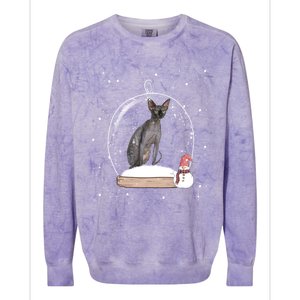 Christmas Black Sphynx Cat Snow Globe Gift Colorblast Crewneck Sweatshirt